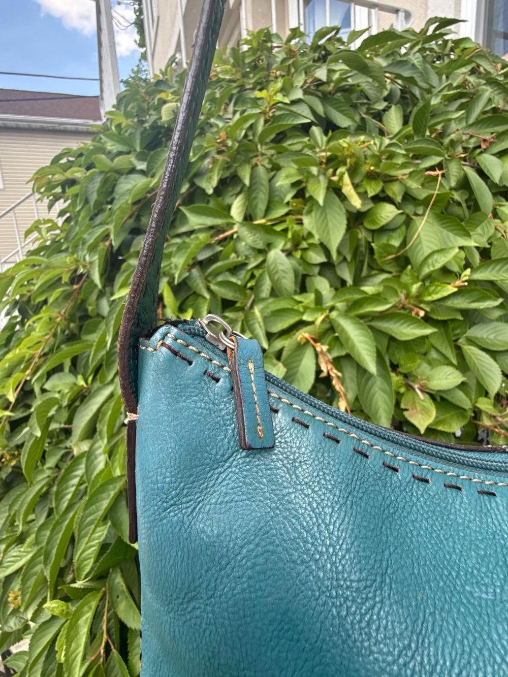 Vintage Fossil Teal Blue Leather Shoulder Bag Y2K Boho Purse - Picture 7 of 9